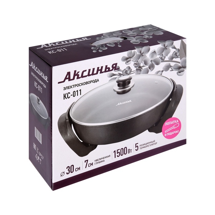 Сковорода электрическая «АКСИНЬЯ» КС-011, 1500 Вт, 30×30 см, глубина 7 см, чёрная