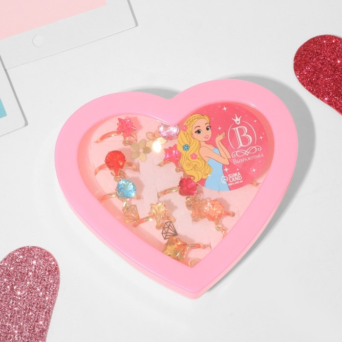 Кольца детские набор 12шт «Выбражулька» с подвеской, форма МИКС, цвет МИКС в золоте, б-р Кольца детские набор 12шт «Выбражулька» с подвеской, форма МИКС, цвет МИКС в золоте, б-р