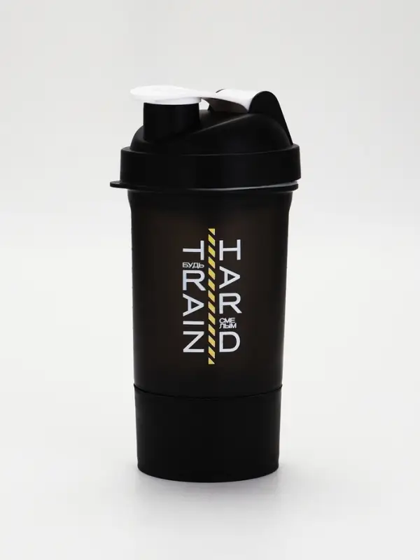 Шейкер спортивный &laquo;Будь смелым&raquo;, чёрный, с чашей под протеин, 500 мл