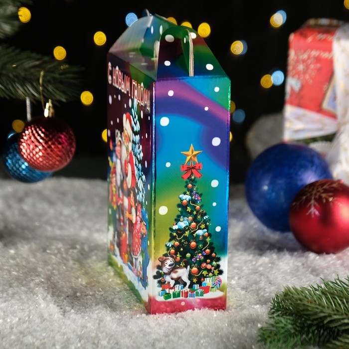 Новый год. Подарочная коробка Новый год. Подарочная коробка "Сияние" серебро, 16,8 х 7 х 25см.