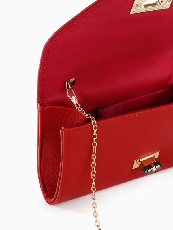 Сумка-клатч женская вечерняя на клапане, на золотистой цепочке, однотонная, бордовая