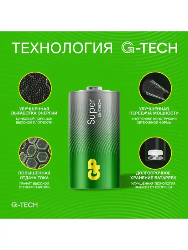 Батарейка алкалиновая GP Super Alkaline, C, LR14-2BL, 1.5 В, блистер, 2 шт.