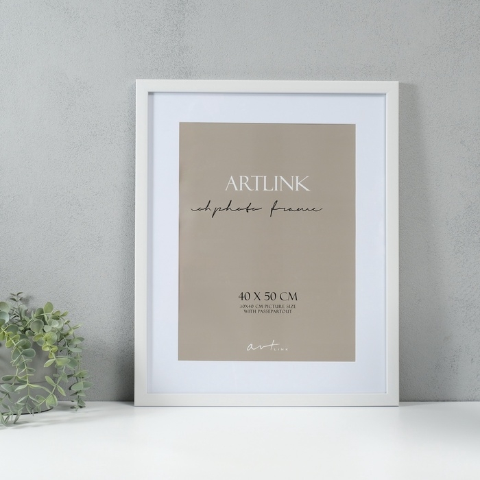 Фоторамка пластик Фоторамка пластик "Gloria" 40x50 с паспарту 30х40 см, белый
