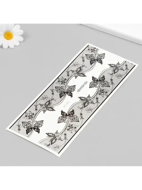 Переводные тату на тело чёрные «Сетка с ажурными бабочками», 24×10.5 см