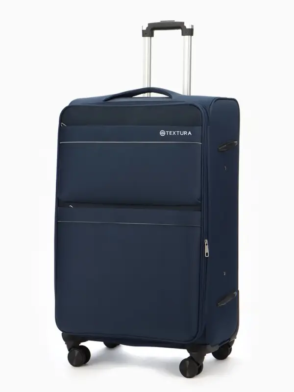 Чемодан 28",Текст,47*30*78,отд на молнии,2 нар/карм, увелич,код замок,4 колеса, синий