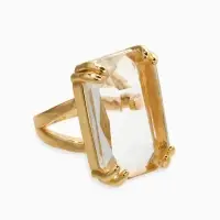 Кольцо со стразами "Империя" прямоугольник, грань, цвет белый в золоте, безразмерное