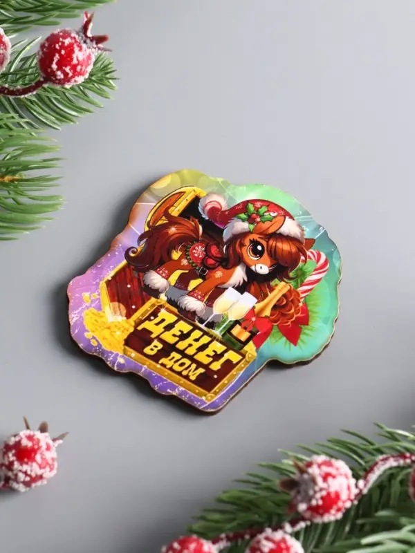 Магнит новогодний 2026 «Денег в дом», размер магнита 7×7 см