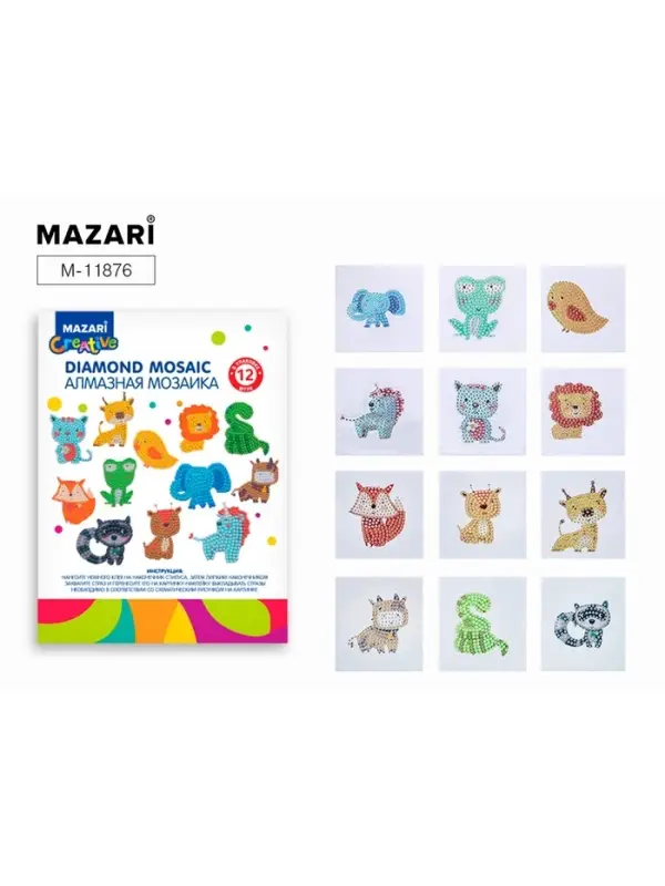Алмазная мозаика &laquo;Животные&raquo; 6.5&times;8 см, на стикере, 12 штук в наборе