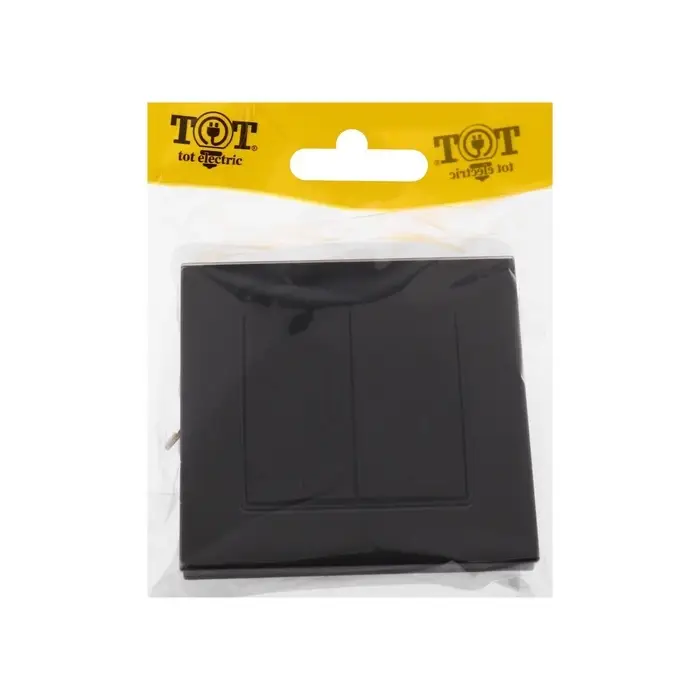 Выключатель TOT Glossy Glass, 10 А, 2 клавиши, с подсветкой, скрытый монтаж, стеклянная рамка, чёрный