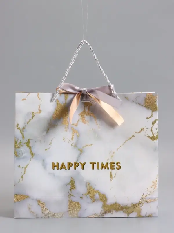 Пакет подарочный "Мрамор" , белый , с бантиком, 35 х 30 х 10 см