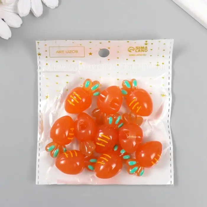 Бусина для творчества пластик "Морковка" 3,2х2,3х1,5 см