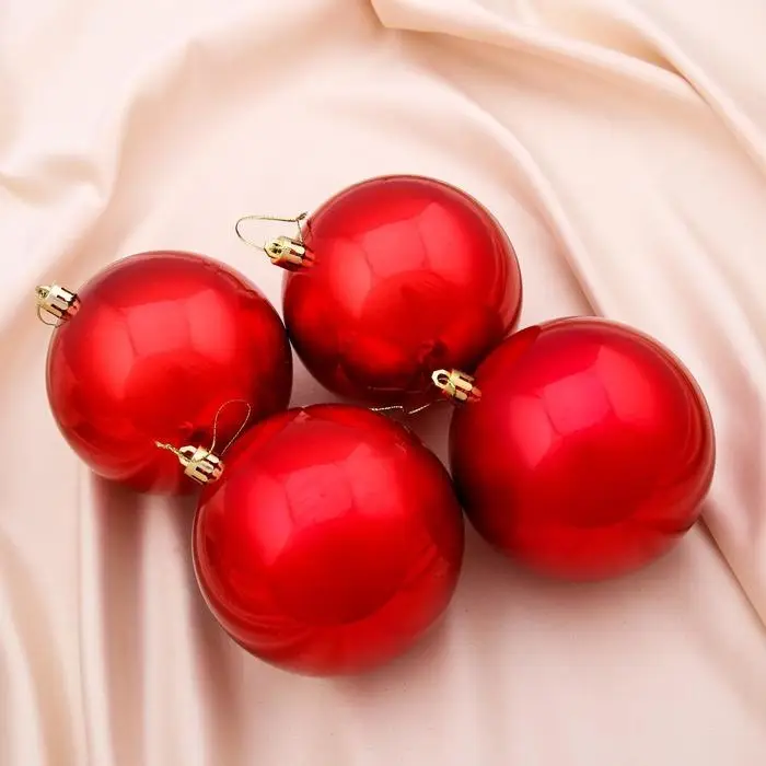 Набор шаров пластик d-10 см, 4 шт "Глянец" красный