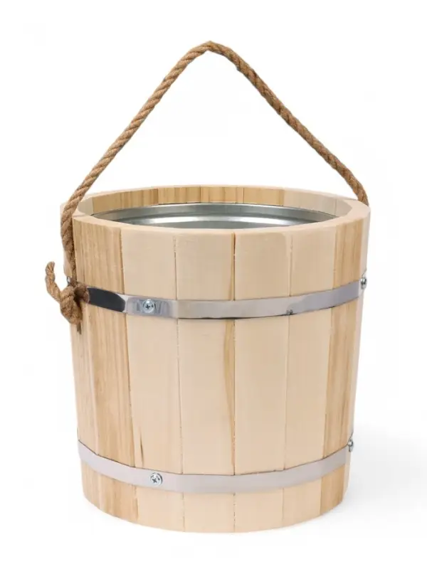 Ведро для бани и сауны, 7 л, липа, оцинкованная вставка, ручка - верёвка, &laquo;Добропаровъ&raquo;