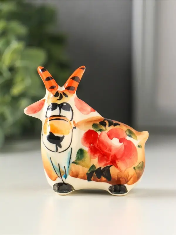 Фигурка фарфор &laquo;Коза большая&raquo;, 7 см, гжель, цветная, МИКС