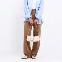 Сумка женская багет на молнии, 26&times;5&times;10.5 см, молочная