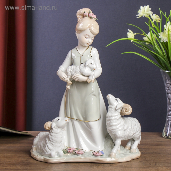 Сувенир керамика "Девочка с барашками" 33х24,5х14 см
