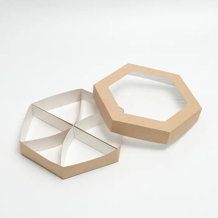 Коробка - менажница крафт, с окном, 6 ячеек, 23&times;4 см