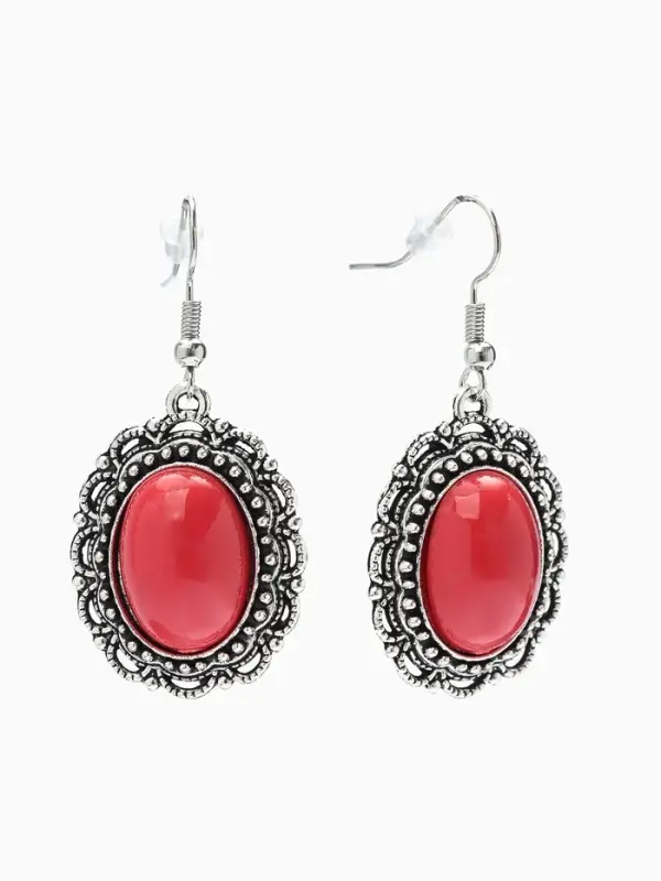 Серьги под натуральный камень &laquo;Натурель&raquo;, овал в кайме, красные в чернёном серебре