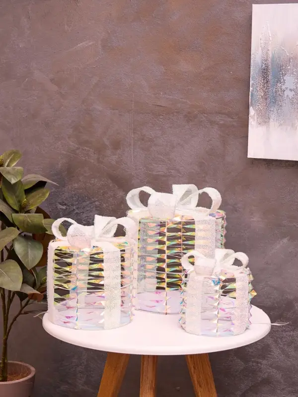 Фигура световая &laquo;Подарки цилиндр серые&raquo;, 25&times;20&times;15 см, 90 LED, от батареек AAx8, свечение тёплое белое