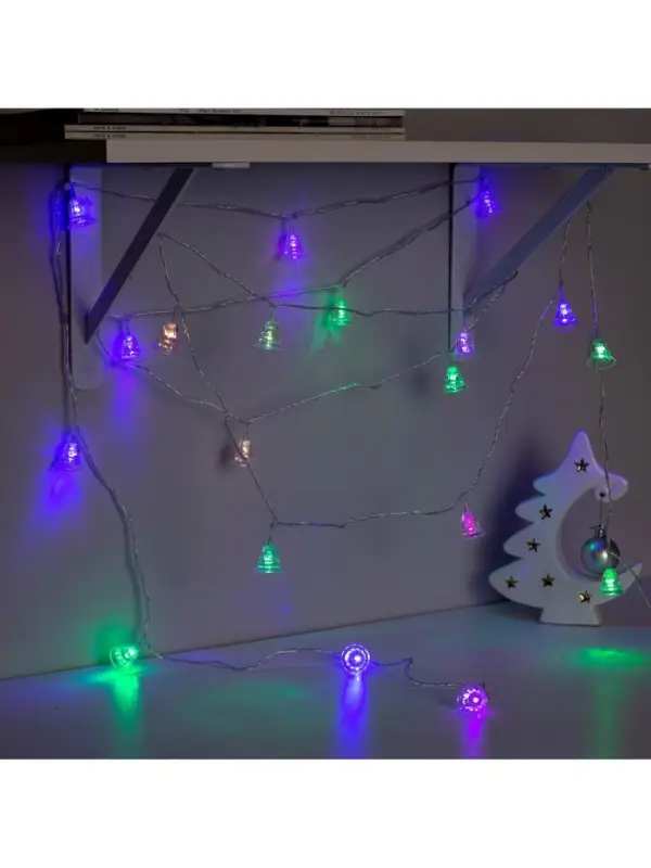 Гирлянда &laquo;Нить&raquo; 5 м с насадками &laquo;Колокольчики&raquo;, IP20, прозрачная нить, 20 LED, свечение мульти (RG/RB), мигание, 220 В