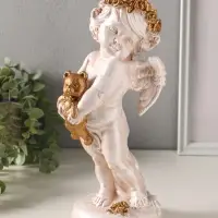 Фигура полистоун "Ангел с медвежонком" 30х14х12