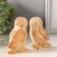 Статуэтки набор 2 шт "Два совенка" 8х8 см, бежевый
