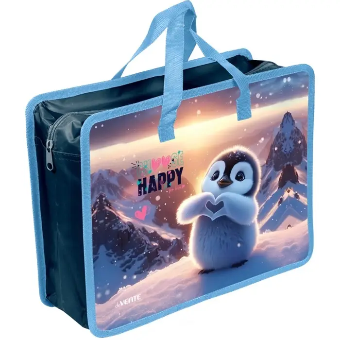 Папка с ручками А4, 100x260x335 мм, deVENTE "Happy Pinguin", пластик, ручки-текстиль, для девочки