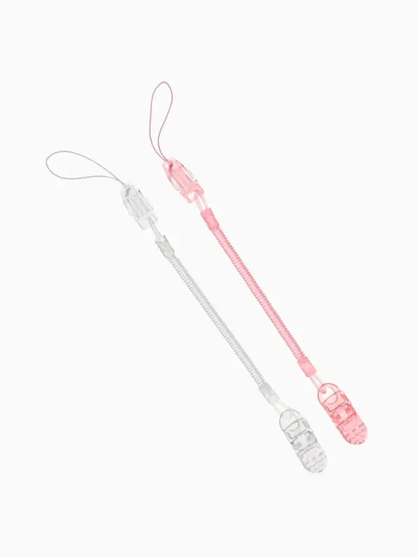 Держатель для соски - пустышки, пружинка, 2 шт., прозрачный, розовый, Крошка Я Держатель для соски - пустышки, пружинка, 2 шт., прозрачный, розовый, Крошка Я