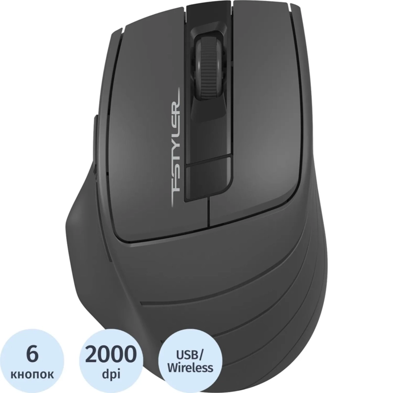 Мышь компьютерная A4Tech Fstyler (FG30S GREY) сер/2000dpi/беспроводн/6кн
