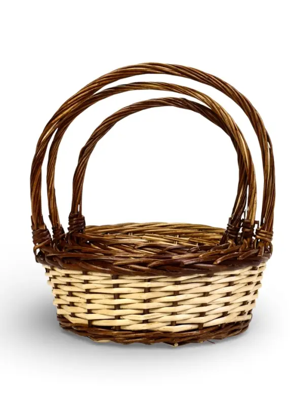 Набор корзин 3 шт ИВА 40x40x16 34х34x14 30х30x12 см ПЛЕТ ручка h=20/18/16 см корич