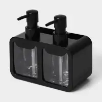 Двойной дозатор для мыла и моющего средства, с губкой в комплекте, по 300 мл, чёрный
