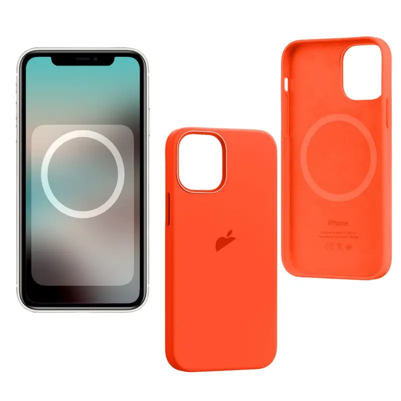 Чехол iPh 12 Pro Max Silicon Case Eletric Orange (MagSafe + анимация NFC) c LOGO Чехол iPh 12 Pro Max Silicon Case Eletric Orange (MagSafe + анимация NFC) c LOGO