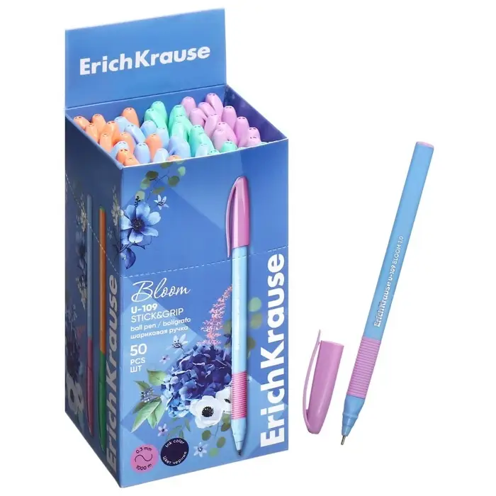 Ручка шариковая ErichKrause U-109 Stick&Grip Pastel Bloom, игольчатый узел 1.0 мм, чернила синие, резиновый держатель,МИКС Ручка шариковая ErichKrause U-109 Stick&Grip Pastel Bloom, игольчатый узел 1.0 мм, чернила синие, резиновый держатель,МИКС