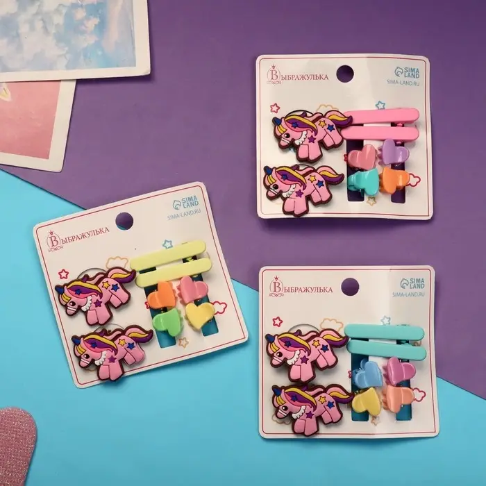Набор для волос Набор для волос "Крошечка" (4 зажима,4 крабика) единорожка сердце, яркий