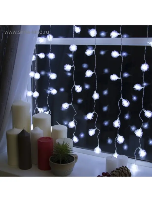 Гирлянда &laquo;Занавес&raquo; 2&times;1.5 м с насадками &laquo;Ёжики&raquo;, IP20, прозрачная нить, 360 LED, свечение белое, 8 режимов, 220 В