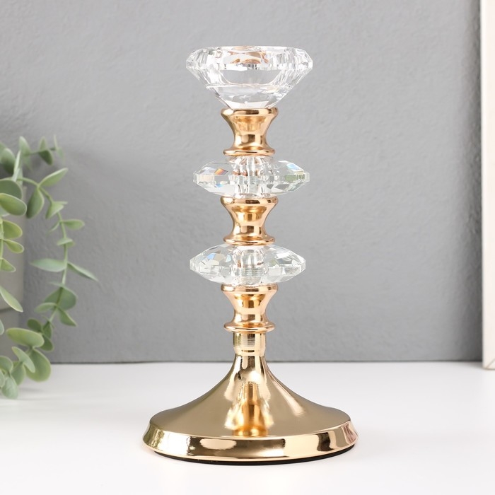 Подсвечник металл на 1 свечу d=4 см Подсвечник металл на 1 свечу d=4 см "Вазир" золото 11х11х21 см