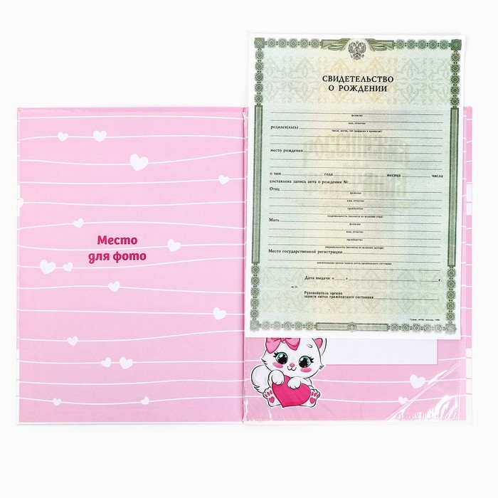 Папка для свидетельства о рождении  Папка для свидетельства о рождении "Наша малышка", розовая для девочки, 23,1х30,7см