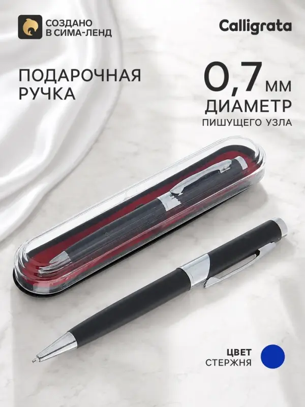 Ручка подарочная, шариковая &laquo;Бизнес&raquo; в пластиковом футляре, поворотная, чёрная с серебристыми вставками