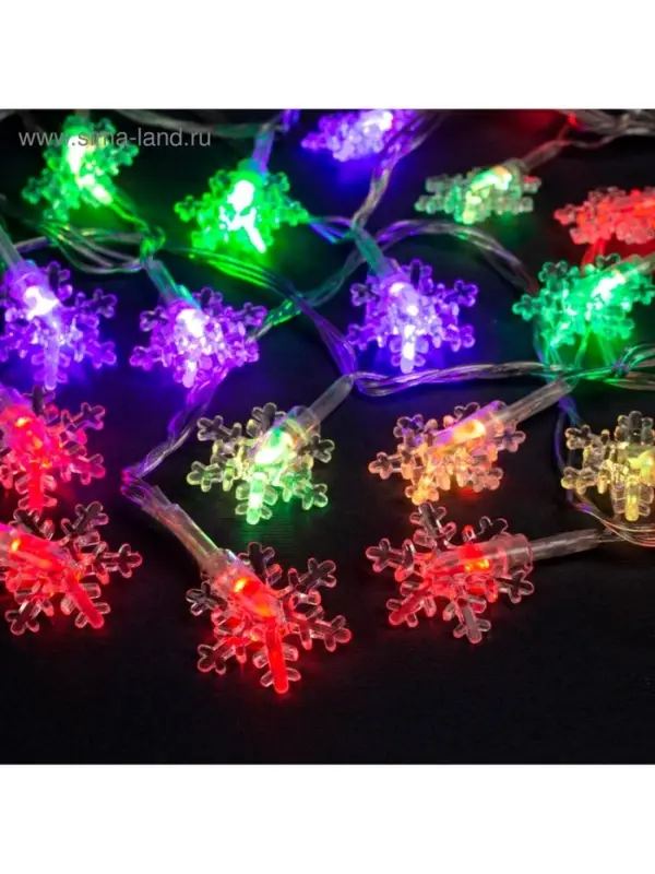 Гирлянда &laquo;Нить&raquo; 5 м с насадками &laquo;Снежинки малые&raquo;, IP20, прозрачная нить, 20 LED, свечение мульти (RG/RB), мигание, 220 В