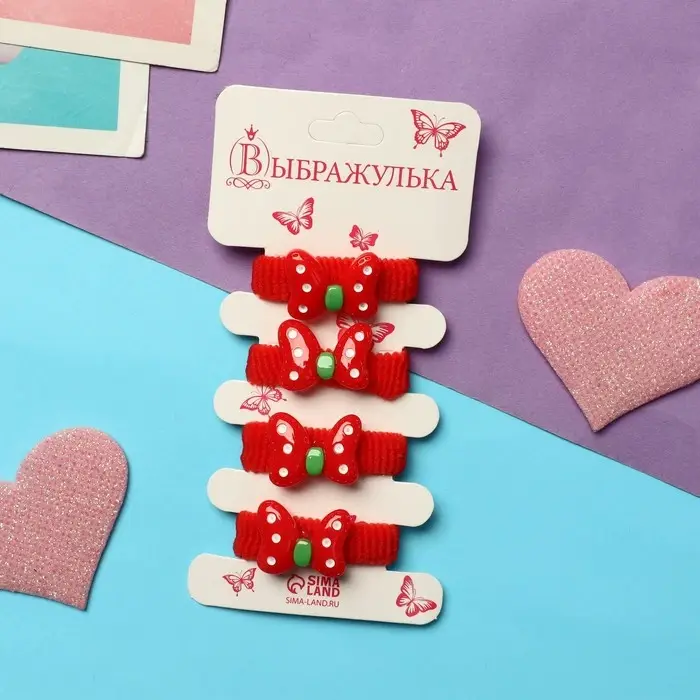 Резинка для волос  Резинка для волос "Лоррет" (набор 4 шт) бантик горох, красный