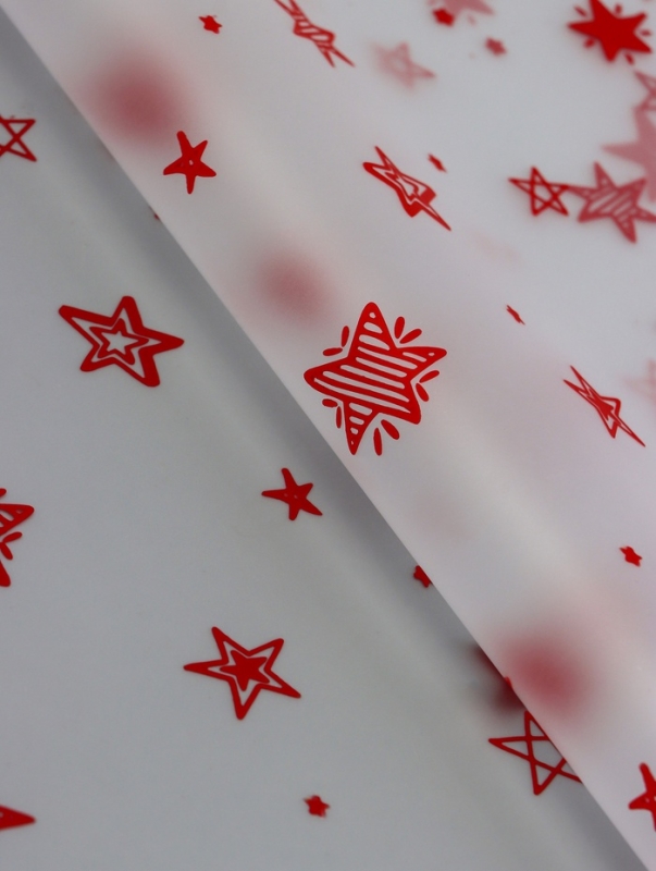 Пленка для цветов матовая, Пленка для цветов матовая, "Звездочки", красный, 0,6х9м ±5%