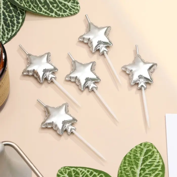 Свечи для торта 5 шт. &laquo;Воздушный шарик. Звезда&raquo;. серебряные