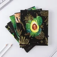 Тетрадь в клетку, 48 л., А5, на скрепке, блок №1, Tropical avocado, МИКС