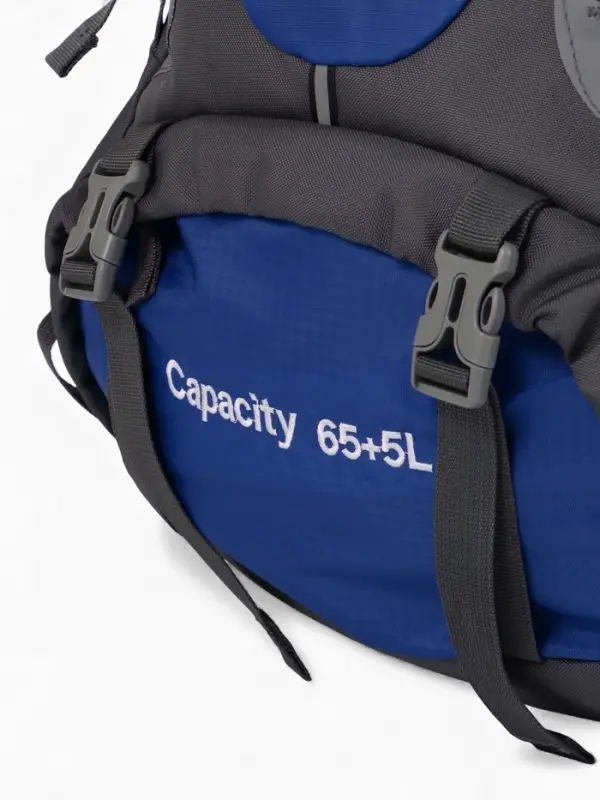 Рюкзак тур 65+5л, 30*20*53, отдел на шнурке, 5нар+2вн кармана, цвет синий