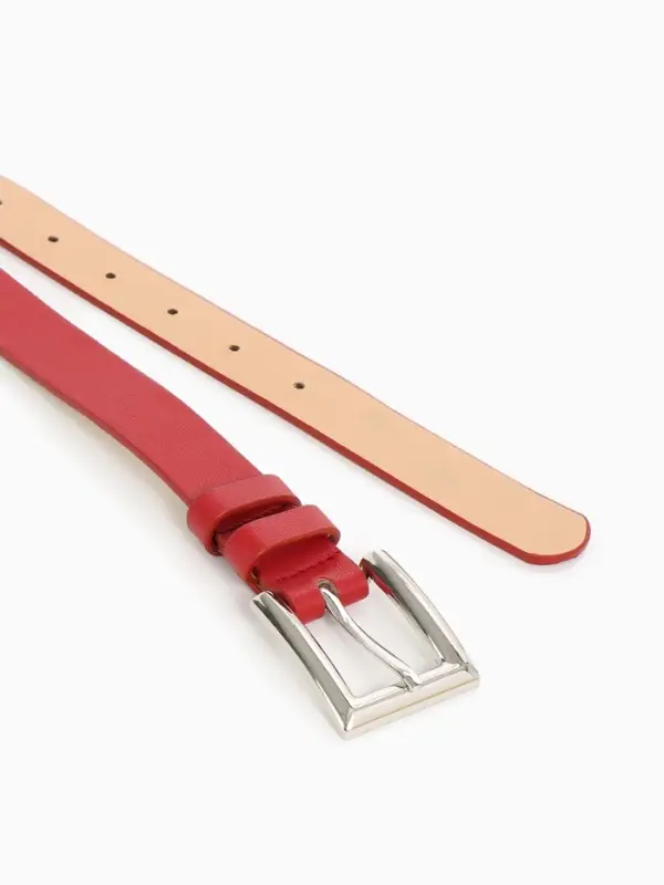 Ремень женский, 110&times;2.3 см, классическая пряжка металл, серебристая, красный