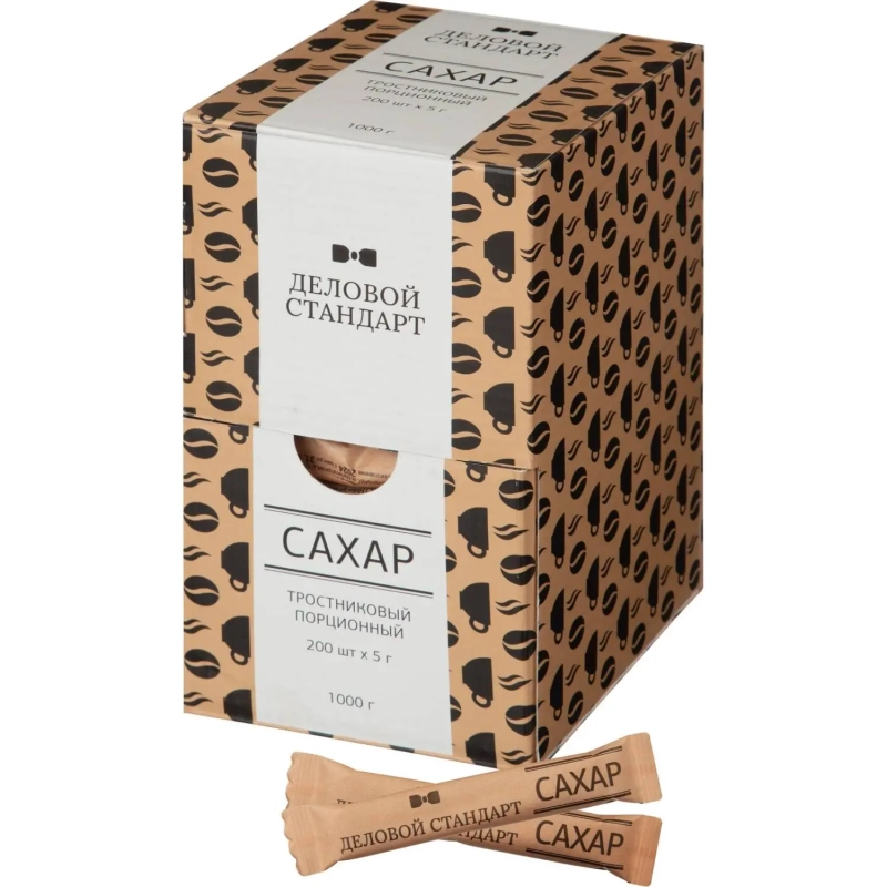 Сахар порционный в стиках Деловой стандарт тростник 5г (200 шт/уп) шоу-бокс