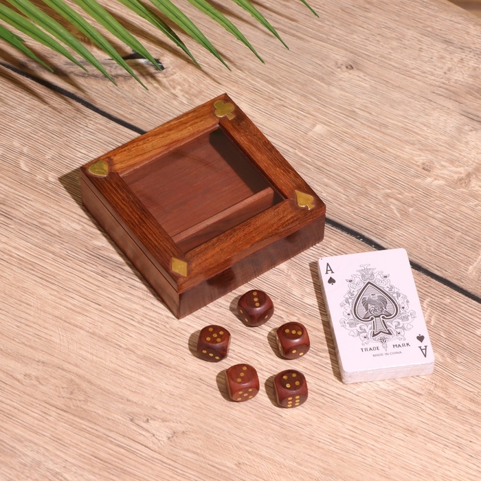 Игра настольная 2в1 (кубики + колода карт) 11,5х11,5х3,5 см, дерево шишам Игра настольная 2в1 (кубики + колода карт) 11,5х11,5х3,5 см, дерево шишам