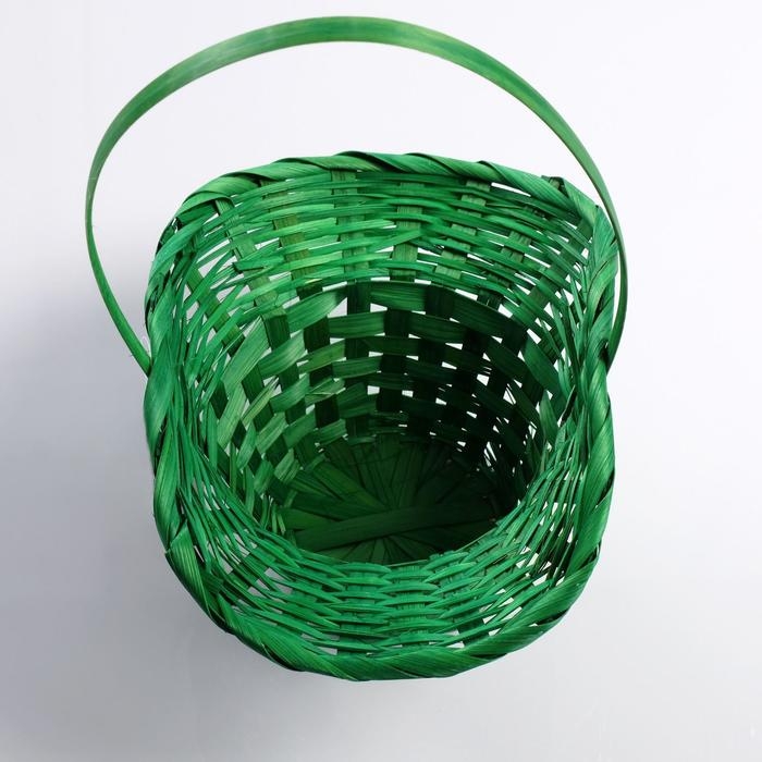 Корзина плетёная, бамбук, зелёная, (шляпка), большая Корзина плетёная, бамбук, зелёная, (шляпка), большая