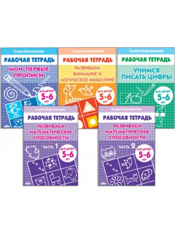 Рабочие тетради для детей 5-6 лет, набор 5 шт., Бортникова Е.Ф.