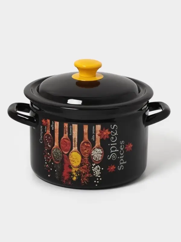 Кастрюля эмалированная &laquo;Карри&raquo;, 4 л, d=21.3 см, с крышкой, чёрная